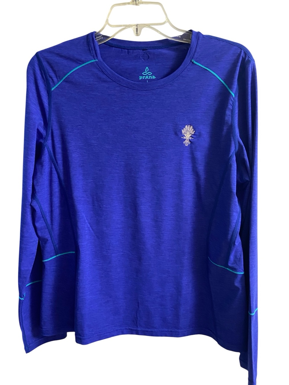 Prana purple Long Sleeve Active Top with Aqua Stitching Large - Picture 2 of 8